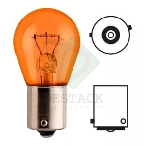 LÂMPADA 1 POLO 12V / 21W AMBAR - (Pino Desencontrado)